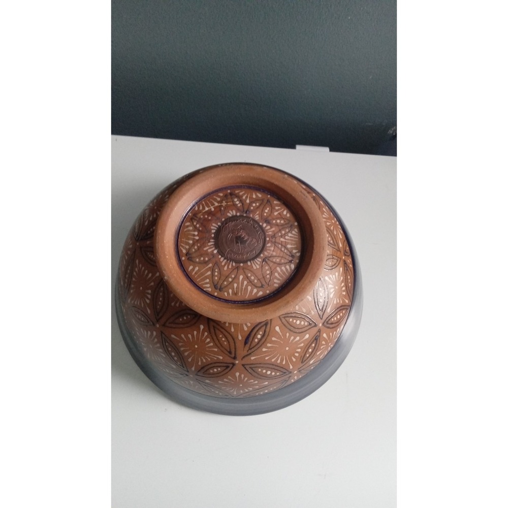 Handcrafted Pottery Bowl Brown Floral‎ Design Decorative Centerpiece